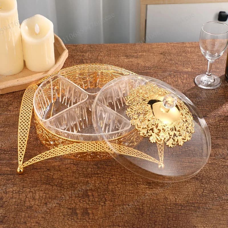 Acrylic plate gold hollow decorative dried box snack fruit with lid dried platter