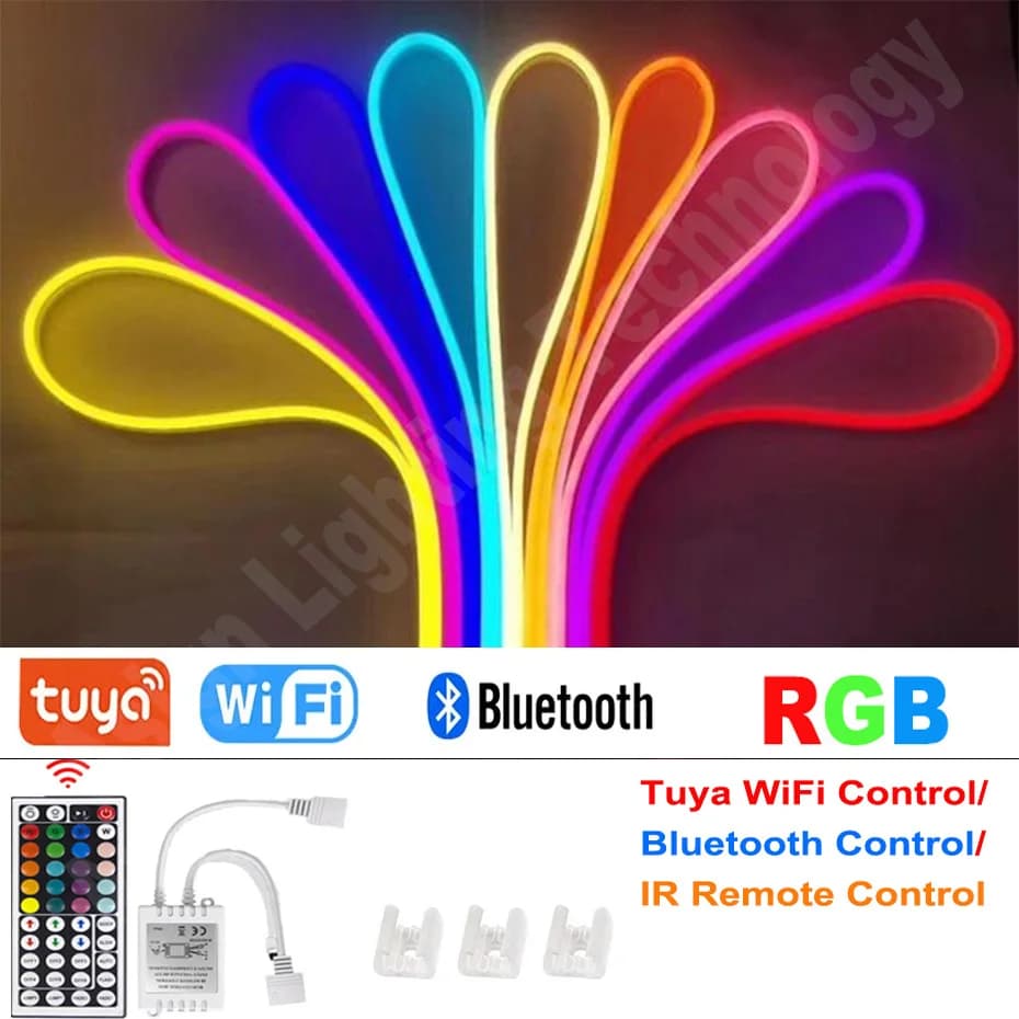 DC12V flessibile Neon RGB LED Neon Light Strip IP67 impermeabile SMD5050 120LED/m luci a corda lampada arcobaleno decorazione per interni esterni
