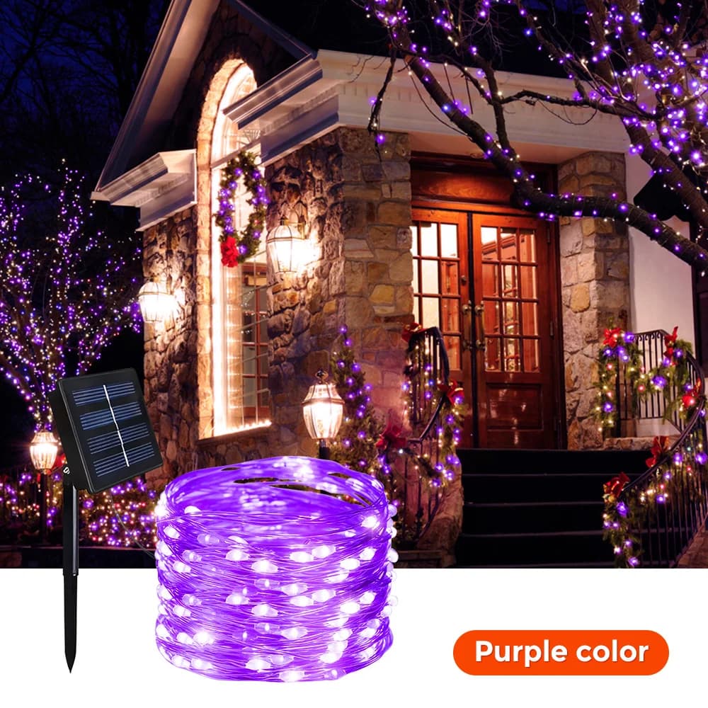 Luci a stringa di fata solare a LED per esterni decorazione da giardino impermeabile ghirlanda 8 modalità luce in filo di rame per Patio stradale natale