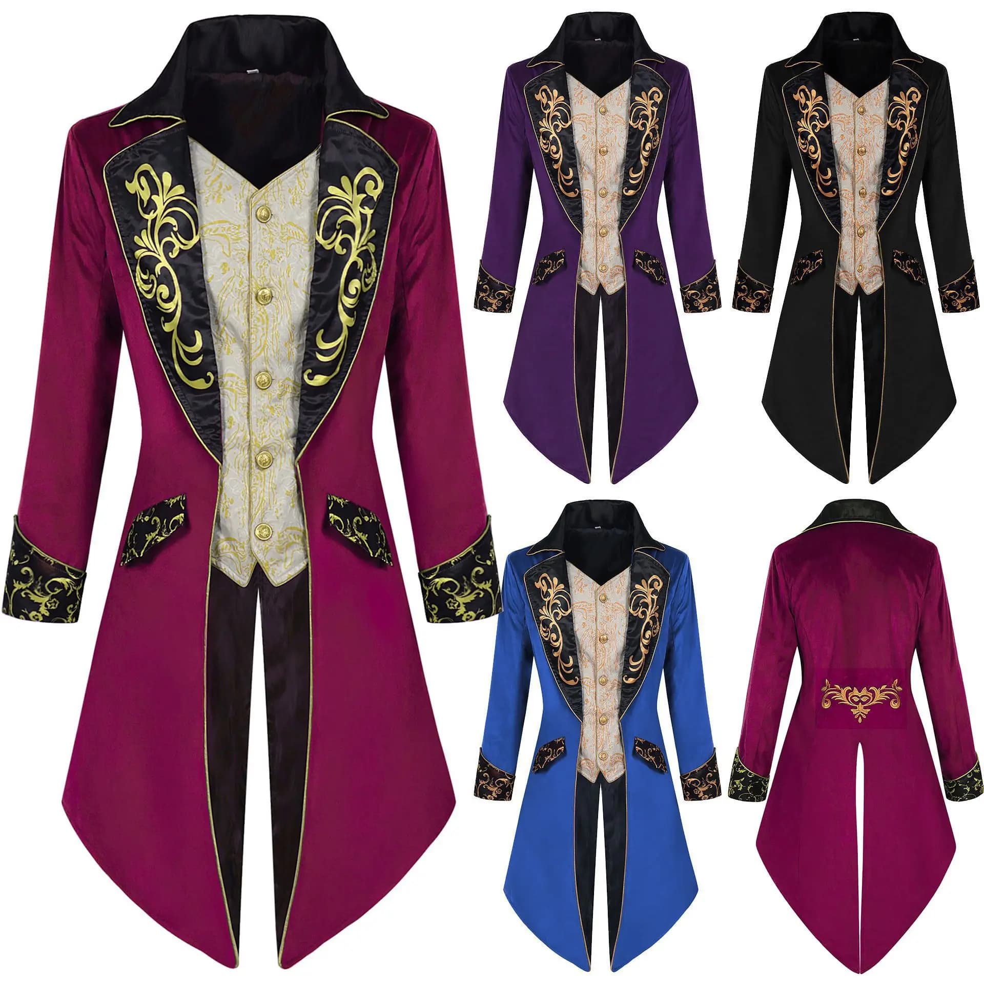Men's European American Steampunk Medieval Jacket, Vintage Frock Coat Outerwear, Cosplay Stage Performance Costume for Men
