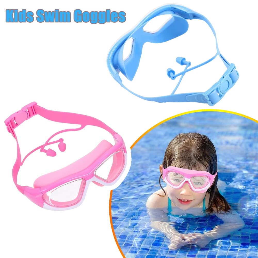 Occhialini da nuoto professionali per bambini, antiappannamento, impermeabili, HD, con montatura grande, per bambini e bambine, nuovi, con cappuccio da nuoto