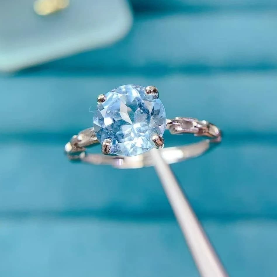 Simple Design 925 Silver Ring 8mm 2ct Natural Topaz Ring with Certificate Genuine Sterling Silver Topaz Jewelry
