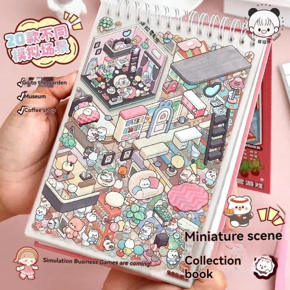 20in1 Landscape Sticker Book DIY Cartoon Cabin Scene Decorative Decals Tear-proof Free Combination Miniature Scene Scrapbook Kit