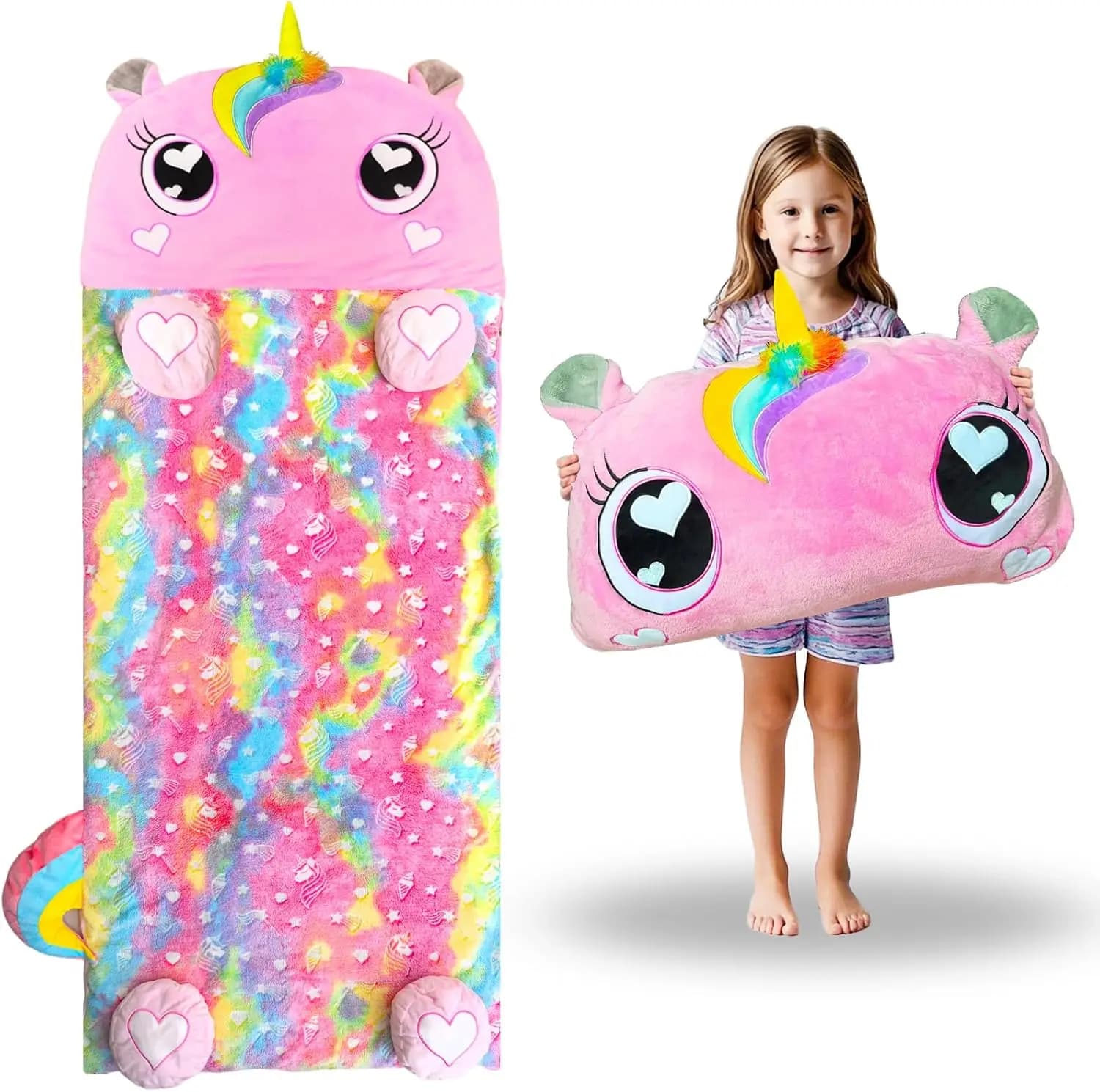 Grande Sacco a Pelo Unicorno per Bambini, Materassino Portatile per Asilo Nido, Regalo di Compleanno per Bambini dai 3 ai 12 Anni