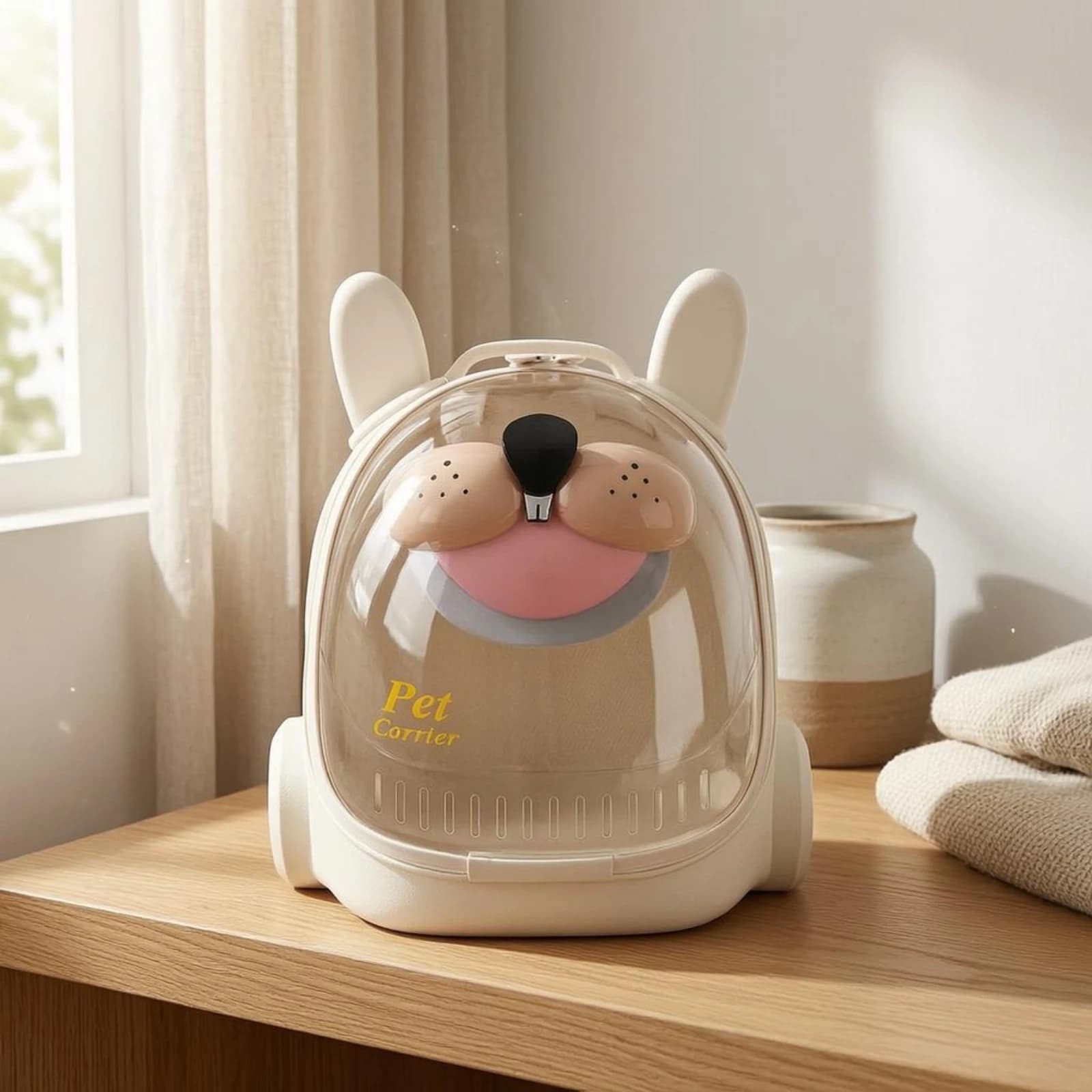 Space Capsule Pet Carrier Hard Shell Cat Backpack Carrier Top Handle Cartoon Face