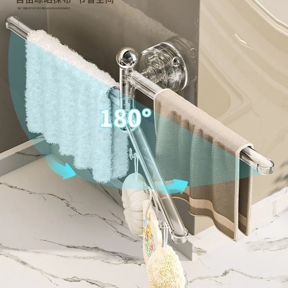 180°Rotating Suction Cup Towel Rack Wall-mounted Multi-pole Toilet Towel Rod Punch-free 3 Towel Bars Bathroom Towel Pole Rag