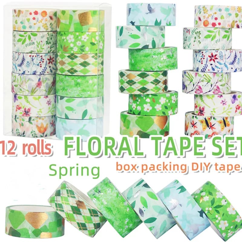 6-12 Rolls Colorful Washi Tape Set Gold Foil Season Floral Decorative Masking Tape for Journals Scrapbooking & DIY Crafts