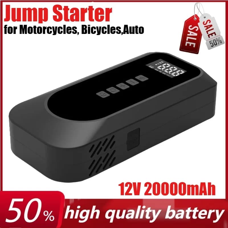 12V 20000mAh Avviatore di emergenza per auto portatile Compressore d'aria Accumulatori e caricabatterie di riserva Avviamento Gonfiatore automatico per pneumatici per motocicli, Auto