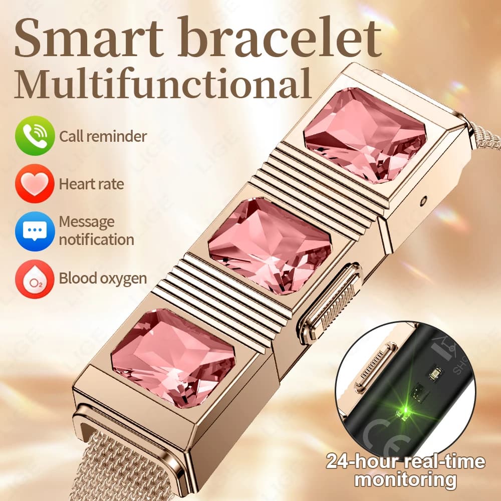 Braccialetto Smart con Strass alla Moda, Tracker Salute, Monitoraggio Sonno e Frequenza Cardiaca, Smartwatch Sportivo Impermeabile 1ATM per Android e iOS