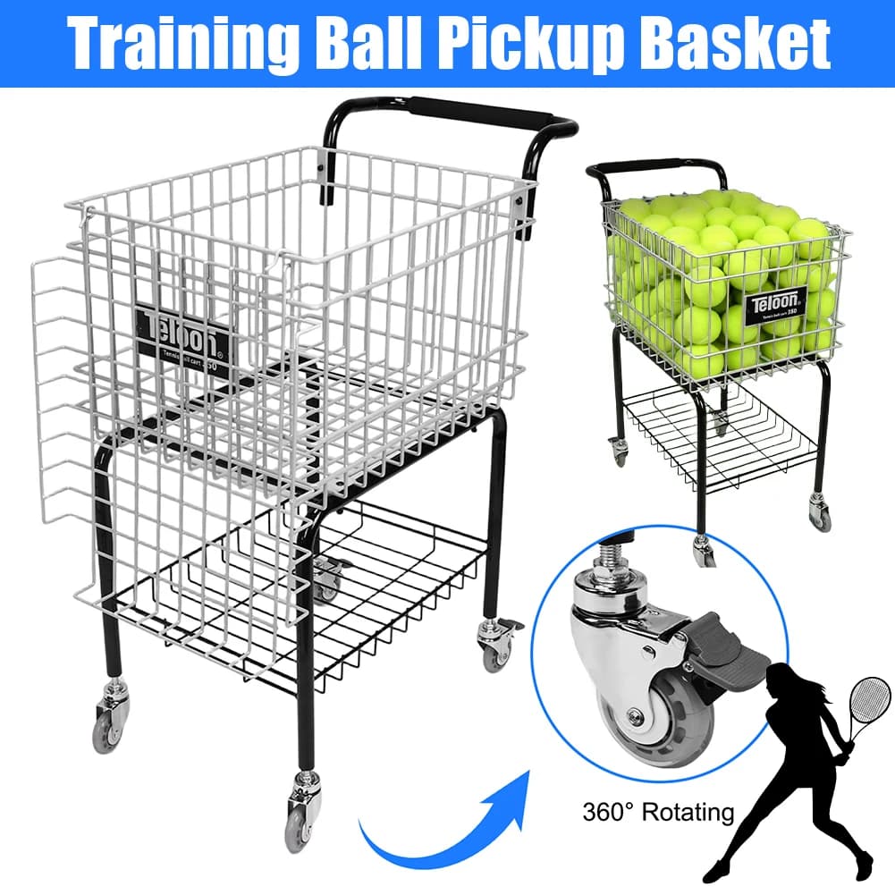 Il carrello portatile per palline in acciaio contiene 350 palline con carrello portaoggetti per palline sportive facile da caricare per tennis/pickleball/baseball/softball