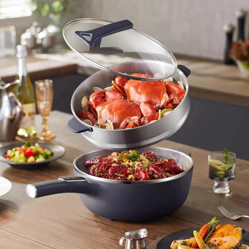 Pentola Elettrica Multifunzione Integrata per Uso Domestico, Antiaderente, per Friggere, Bollire, Cuocere a Vapore e Hot Pot