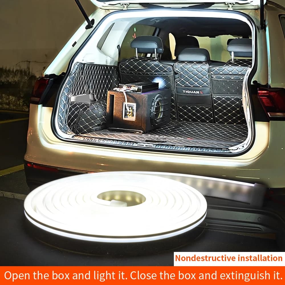 Illuminazione LED per Bagagliaio, Luce Ambientale per Auto, Facile Installazione, Decorazione Dinamica a Flusso per Vano Bagagli Anteriore e Posteriore, Striscia Luminosa per Portellone