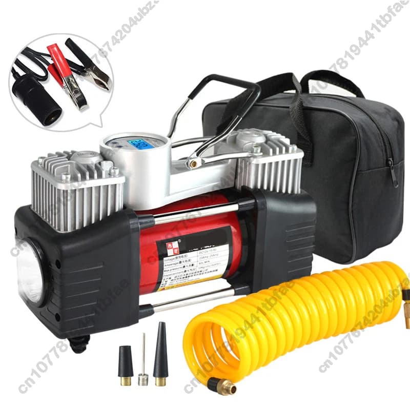 Compressore d'Aria Digitale 12V con Pressione Preimpostata, Gonfiatore per Pneumatici Auto a Doppio Cilindro in Metallo, Pompa ad Alta Pressione
