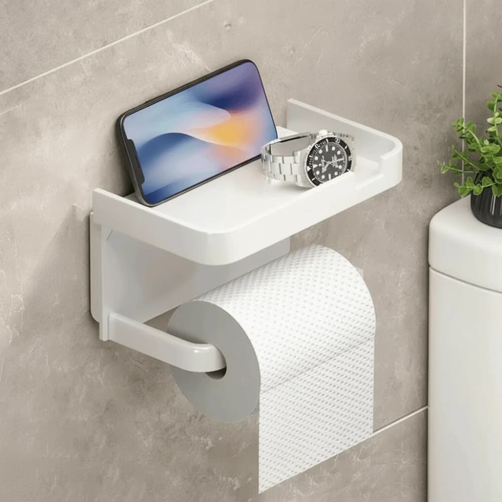Plastic Toilet Paper Holder Wall Mounted No Drilling Toilet Organizer Rack With Shelf Toilet Paper Storage Box Bathroom Use