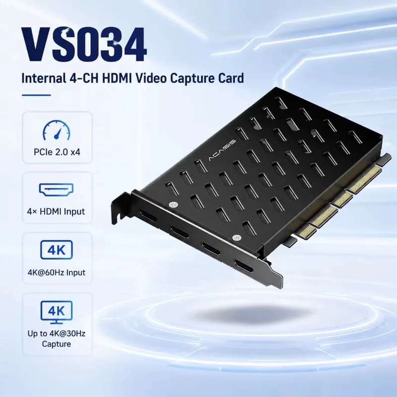 PCIe X4 4CH HDMI Capture Card 4K60 HDMI1.4 YUY2 Full Aluminum Internal PCI Video Capture Card
