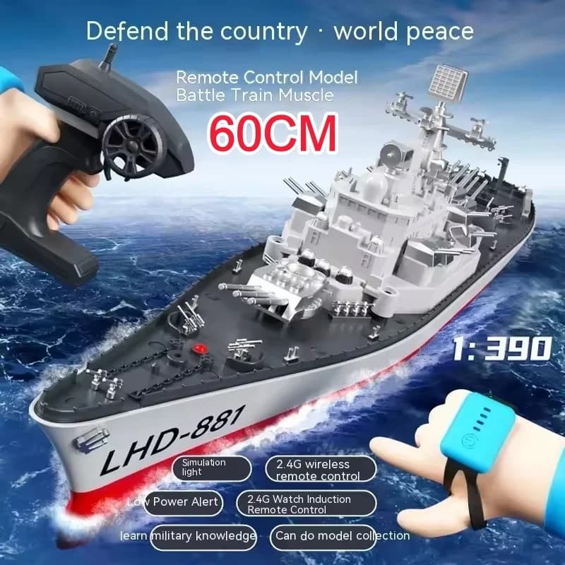 NUOVO Modello di Nave da Guerra Telecomandata 60CM Scala 1:390, Grande Nave RC Elettrica, Giocattolo Militare Simulato
