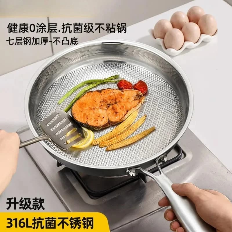 Pentola da cucina antiaderente da 32 cm, padella per bistecche senza rivestimento, wok, padella in acciaio inossidabile 316, set di pentole e padelle.