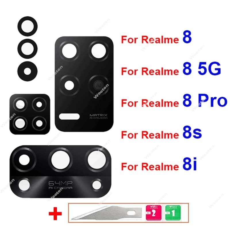 Obiettivo in vetro per fotocamera posteriore per OPPO Realme 8 8Pro 8i 4G 5G Obiettivo per fotocamera posteriore con parti di ricambio adesive