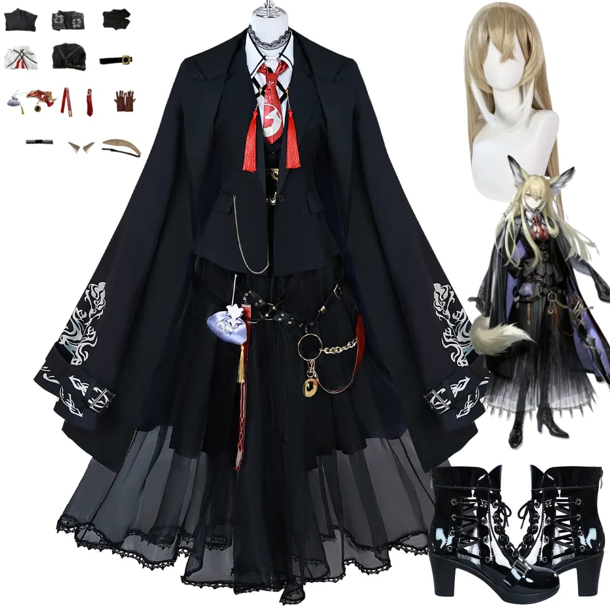 Anime Game Arknights Operator Vulpisfoglia Cosplay Costume Black Yarn Skirt Cloak Coat Set Shoe Woman Sexy 2025Carnival Suit