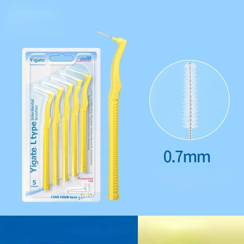 Tool for cleaning teeth with interdental brush for L-shaped gums for adults