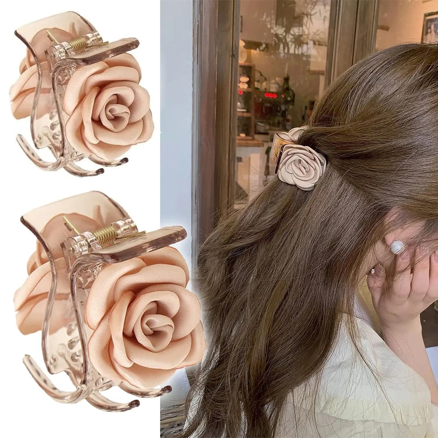 Piccole mollette a forma di fiore da 1,61 pollici per acconciature semi-cotte/coda di cavallo alta, graziose mollette a forma di rosa