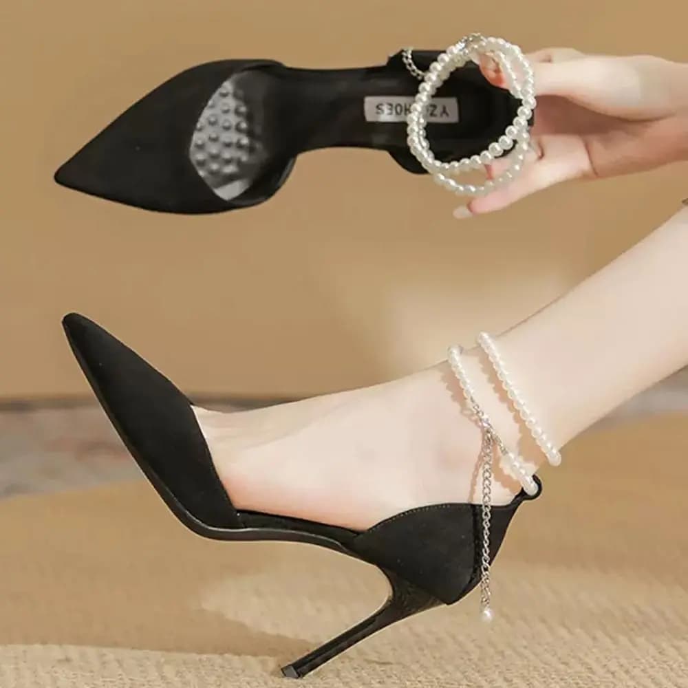 1 paio di lacci per scarpe da donna con tacco alto, cinturino per scarpe con fascia di perle, cinturino alla caviglia, allentato, antiscivolo, cinturini per cravatta, decorazione per scarpe