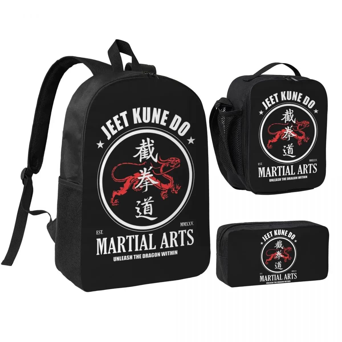 The Dragon Within Jeet Kune Do Dragon Power Zaino Borsa per libri Borsa da scuola Borse a tracolla 3 pezzi Borsa termica per il pranzo Astuccio per matite