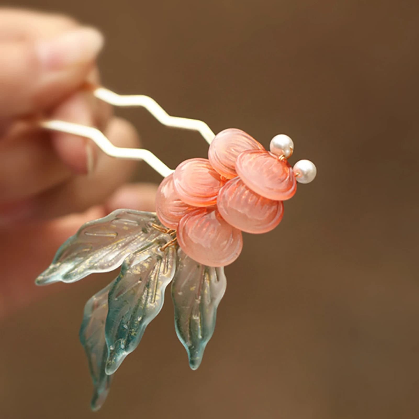 U Shaped Hair Sticks Forchette New Chinese Style Flower Sheet Forcine Side Clips Beads Nappa Decor Women Chignon Hair Jewelry