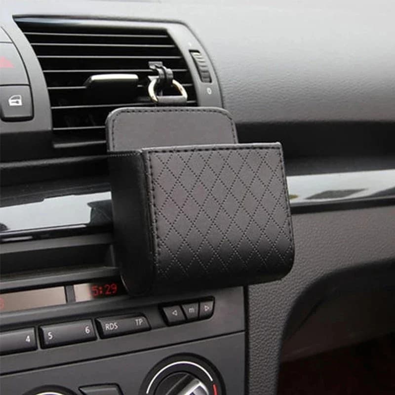 1PC Auto Air Outlet Trash Bag Leather Organizer Box for Handheld Items Sunglasses Car Dashboard Ventilation Key Storage