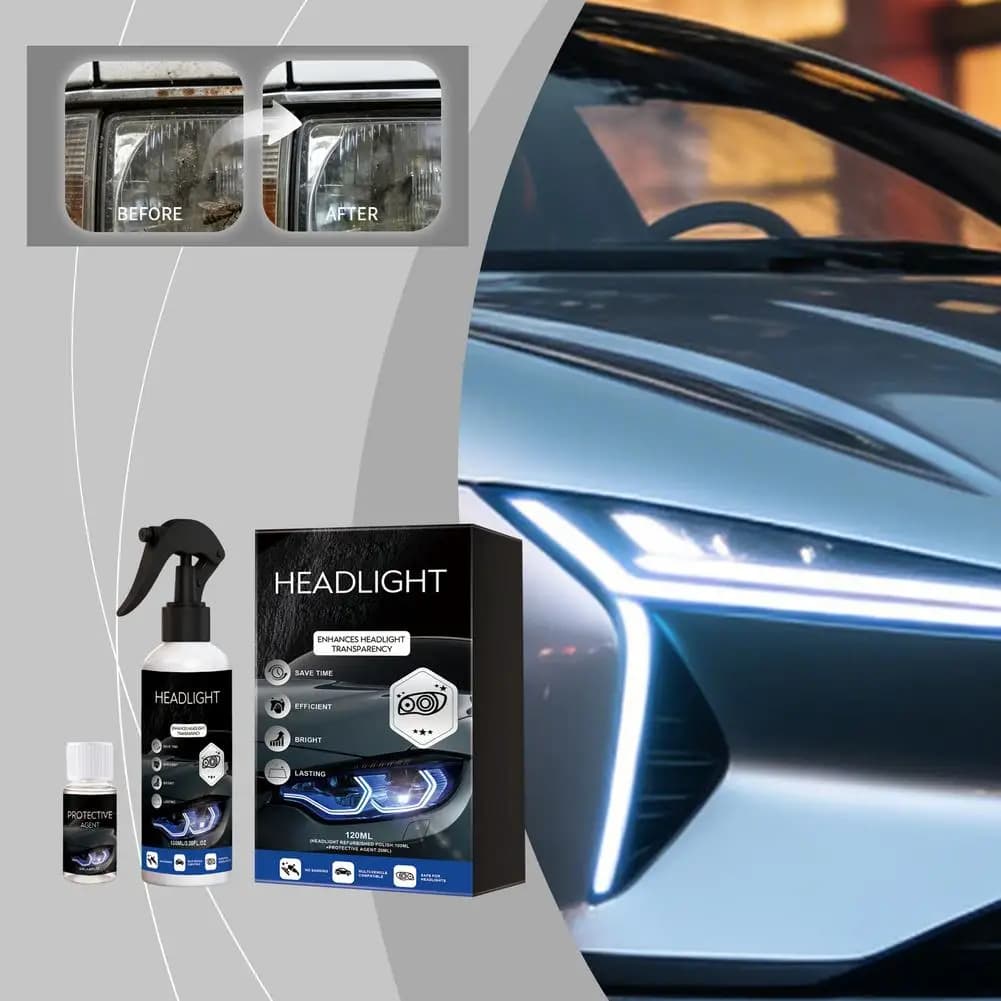 Kit per la pulizia dei fari dell'auto con accessori per la pulizia, liquido per la cura delle superfici trasparenti, rimuove l'ingiallimento, ripristina la trasparenza, accessori per auto