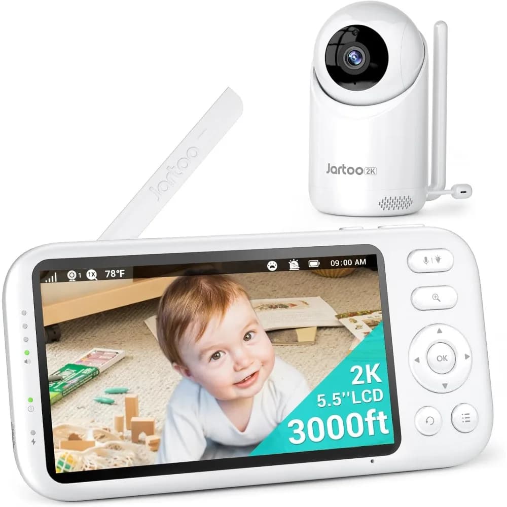 Baby monitor video 2K con fotocamera e audio, baby monitor a lungo raggio da 3000 piedi No WiFi Schermo FHD da 5,5" ANC Baby Camera Wireless, Fe