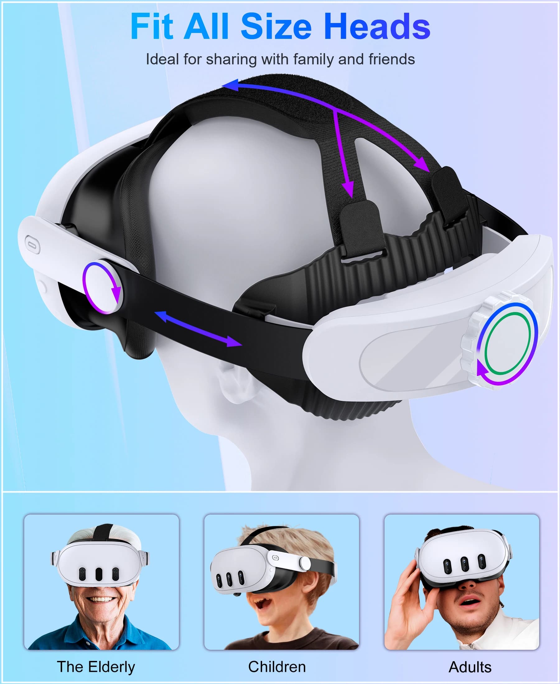 DinoFire MV1000 head strap for Meta Quest 3S/Quest 3/Quest 2, compatible with Oculus headband.