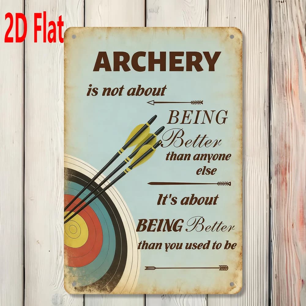 Targa in Metallo per Tiro con l'Arco - Placca Murale con Citazione Ispirazionale per Palestra, Poligono, Grotta, Regalo per Amanti dell'Archery