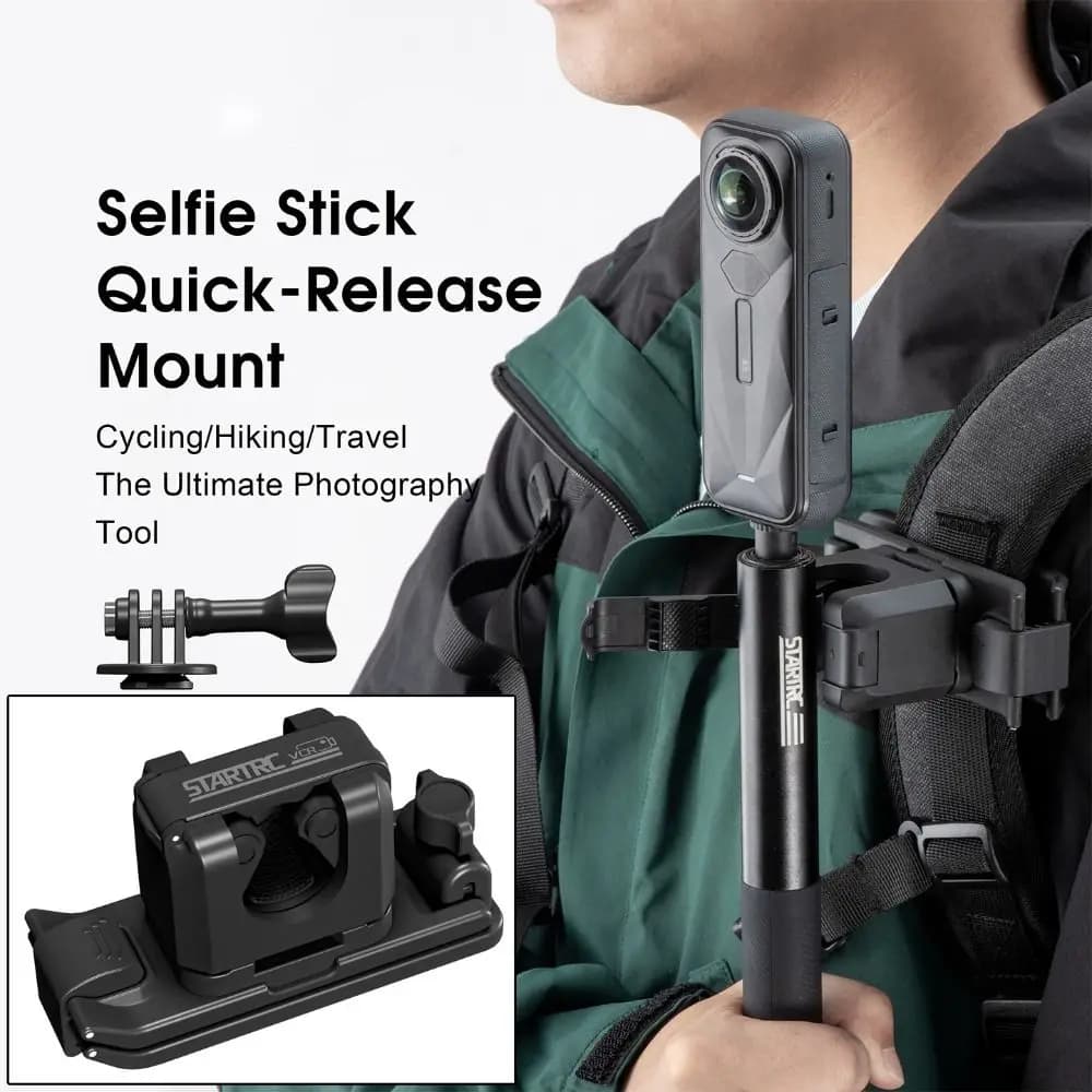 Supporto per selfie stick a sgancio rapido, regolabile, mani libere, per zaino e cintura, supporto per fotocamera 2-IN-1 stabile per Insta360/DJI