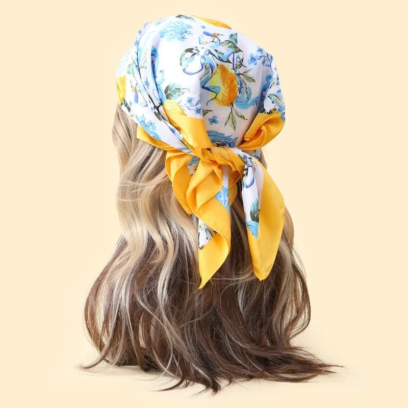 Sciarpa con motivo limone da 68 cm Nuova sciarpa di seta con emulazione primavera estate Borsa per abbigliamento fresca e versatile e foulard con scialle