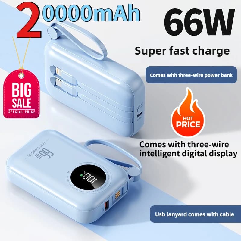 20000mAh Fast Charging Comes with Cable PowerBank Mini Digital Display Portable Mobile Power Supply IsSuitable for IPhone Xiaomi