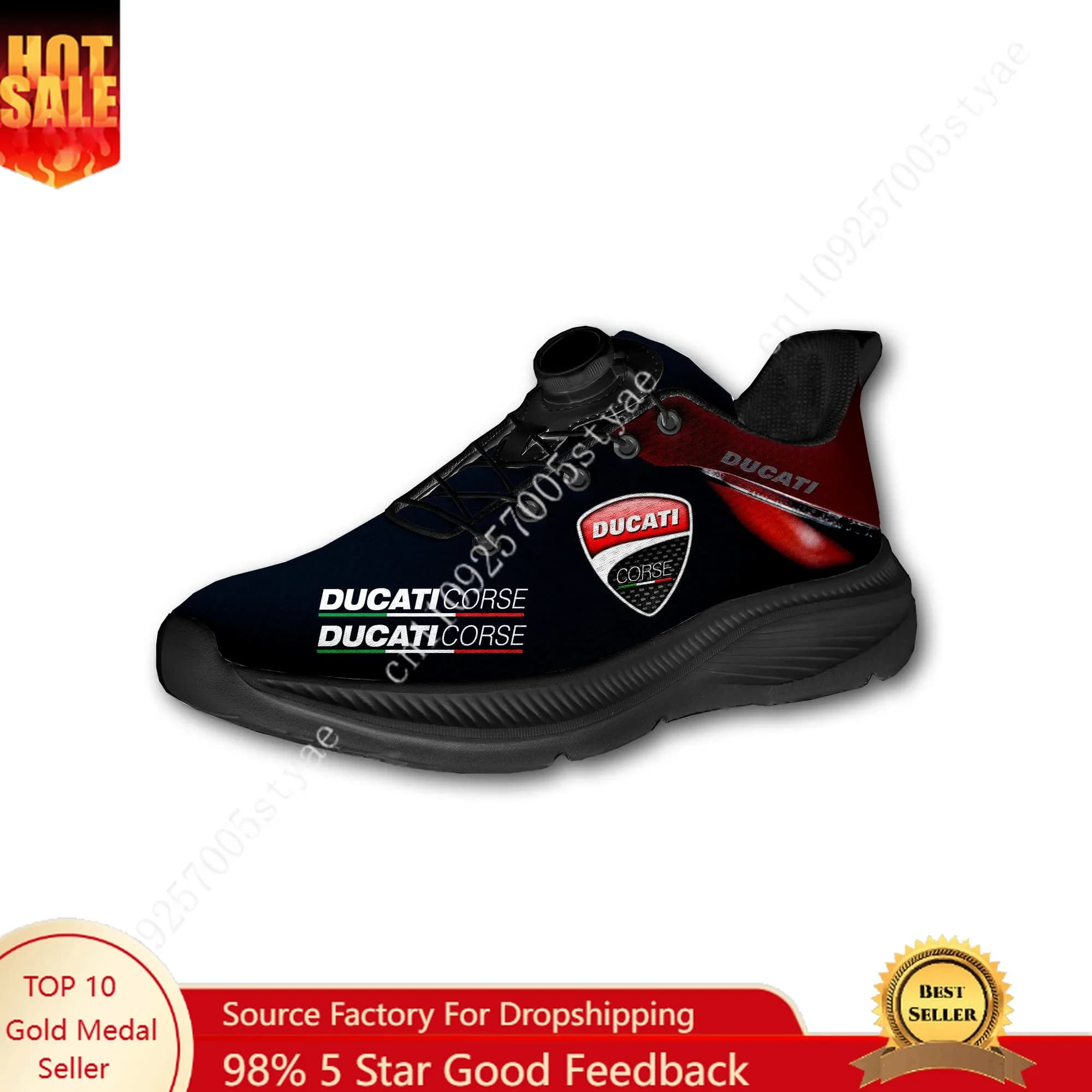 Scarpe da Passeggio Personalizzate Stile Moto Italiane, Design Senza Lacci con Bottone Rotante D-ucati, Sneakers Leggere Unisex con Logo