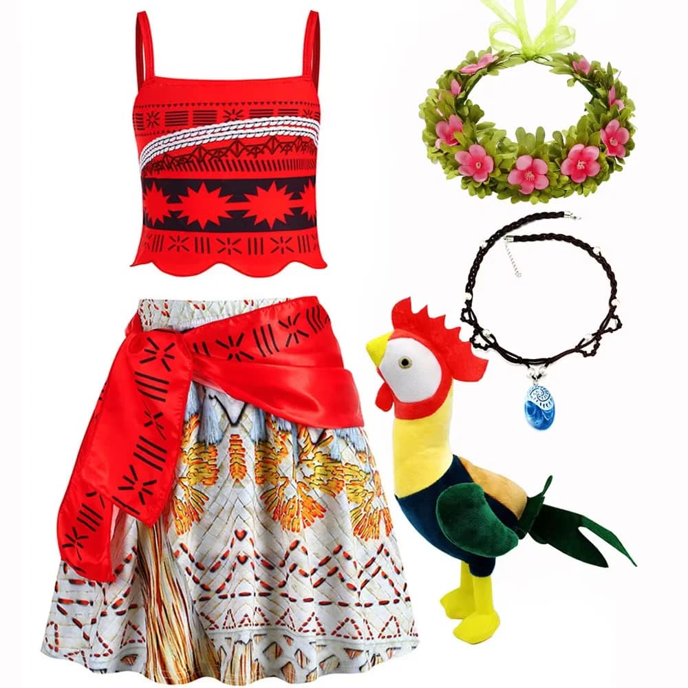 Toddler Baby Vaiana Dress Up Little Girl Moana Cosplay Two-piece Sling Set Costume Halloween Christmas Costume Suit