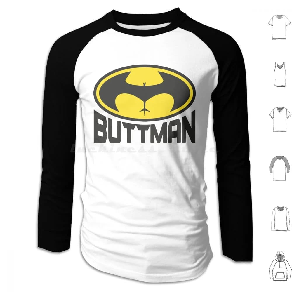 Felpe con cappuccio Buttman Manica lunga Divertenti Meme Fumetti Supereroi Supereroi Popolo Buttman Parodia Simbolo Cultura pop Pop Art