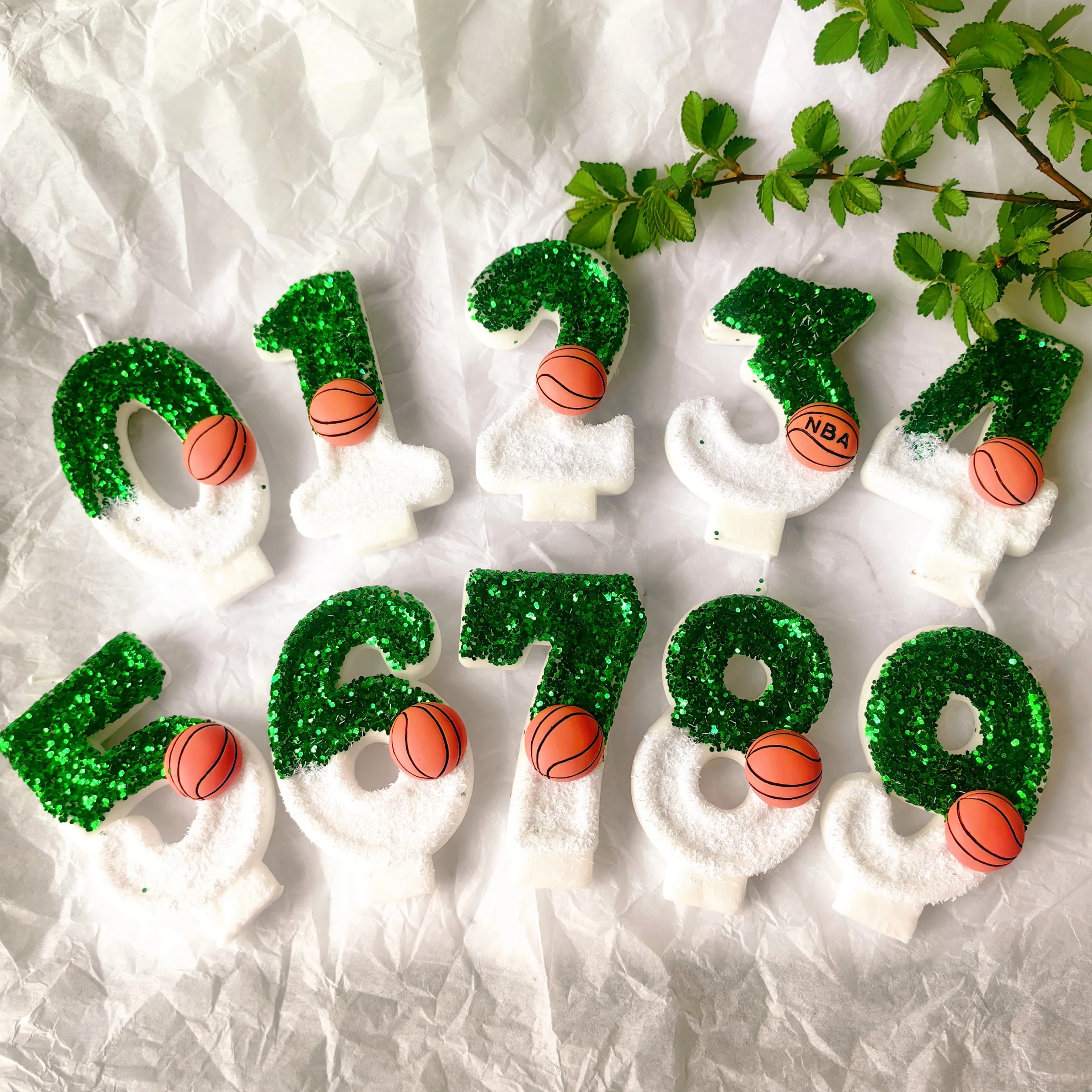 New 0-9 Number Birthday Candles originalTwo tone green and white basketball birthday cake digital party candle decoration