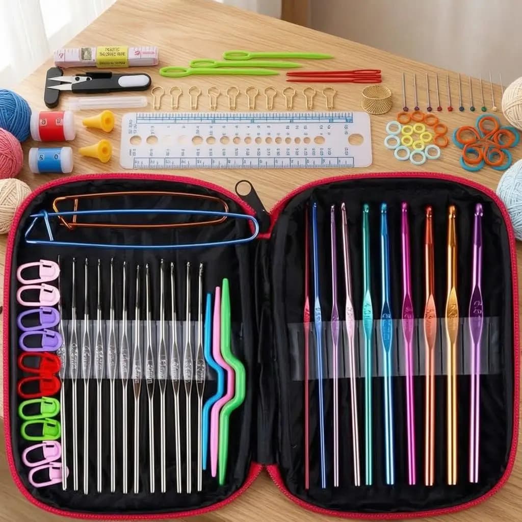 100PCS Needlework Accessories Kit Crochet Hooks Sewing Needles Measuring Cutting Tools Portable Craft Set for Hobby Projects TMZ