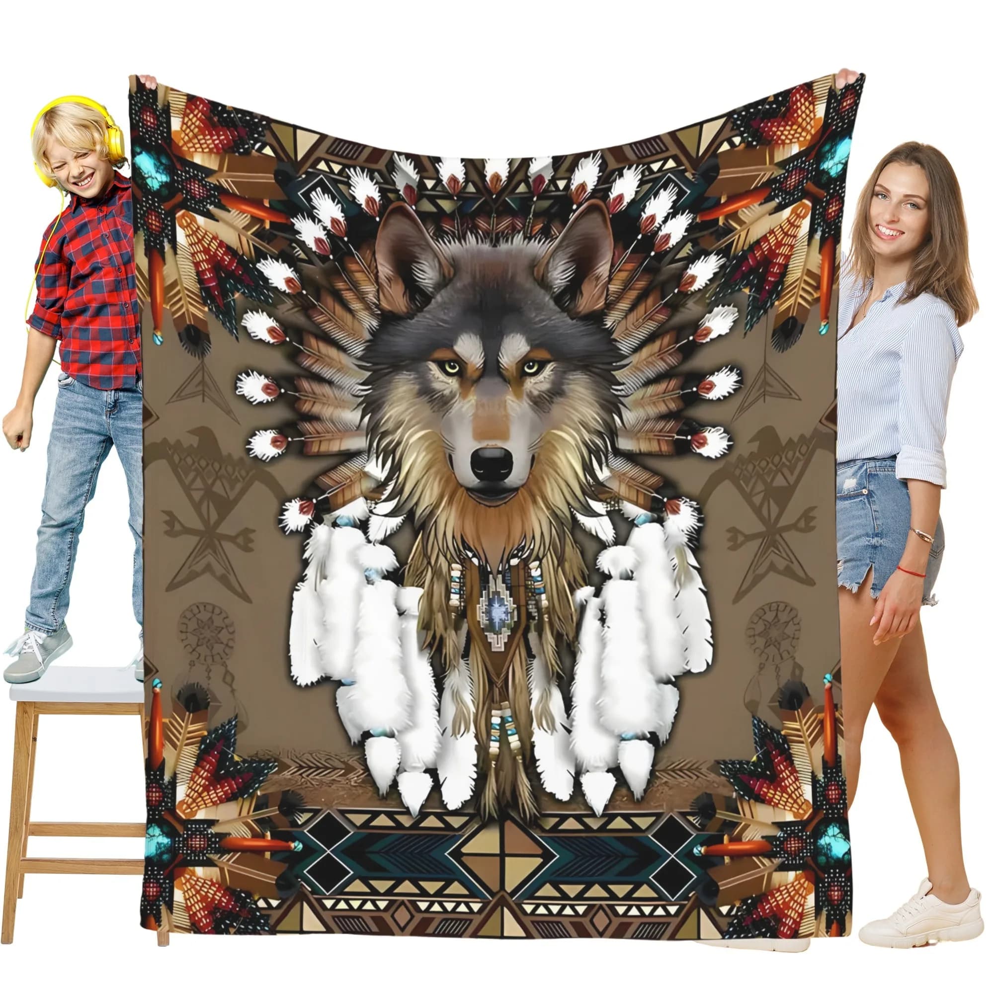 Una coperta morbida e calda con l'emblema del Di'an Wind Wolf, adatta per divani, letti, uffici e viaggi, farlo un'idea