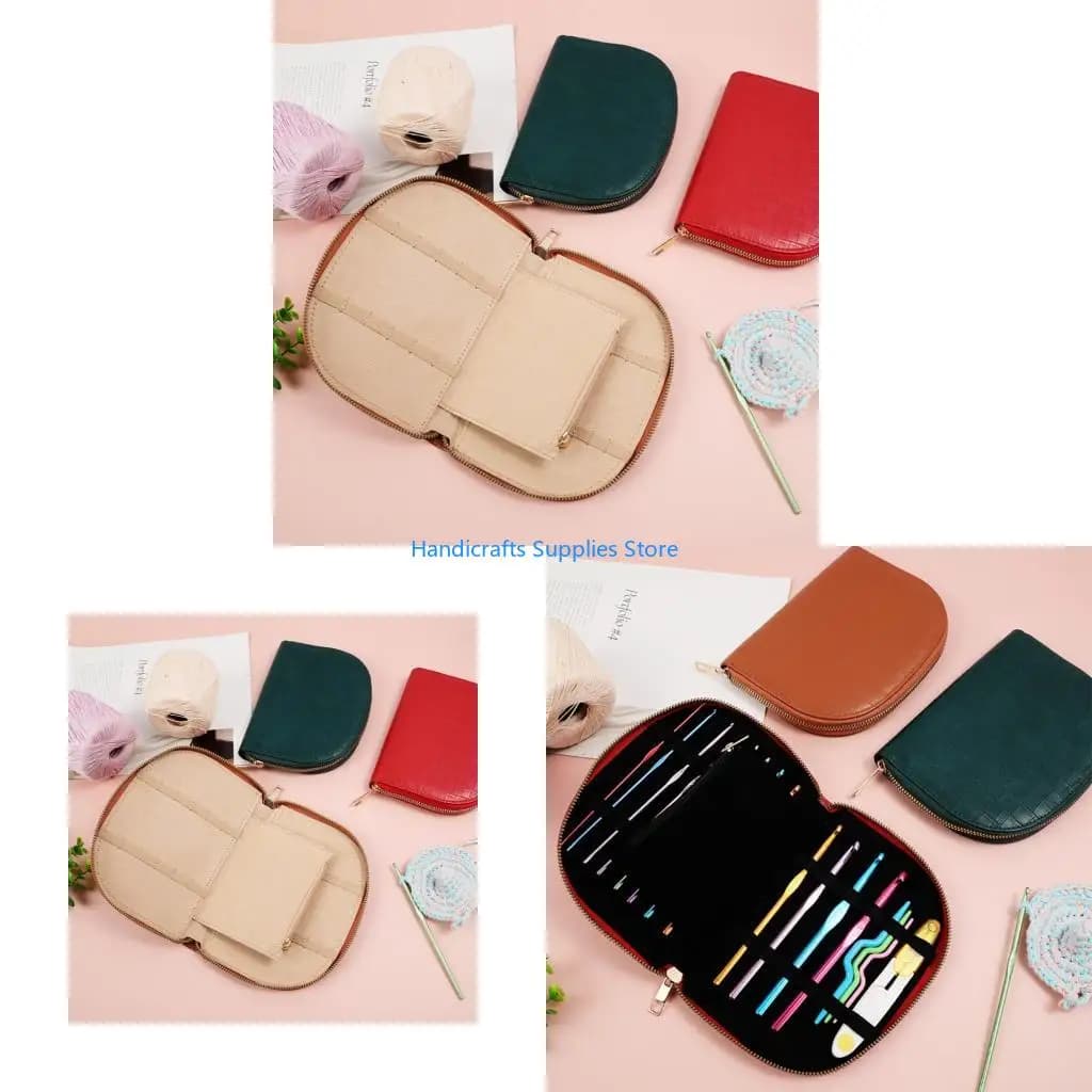 R1WA multiuso per uncinetti in pelle con tasche elastiche con cerniera