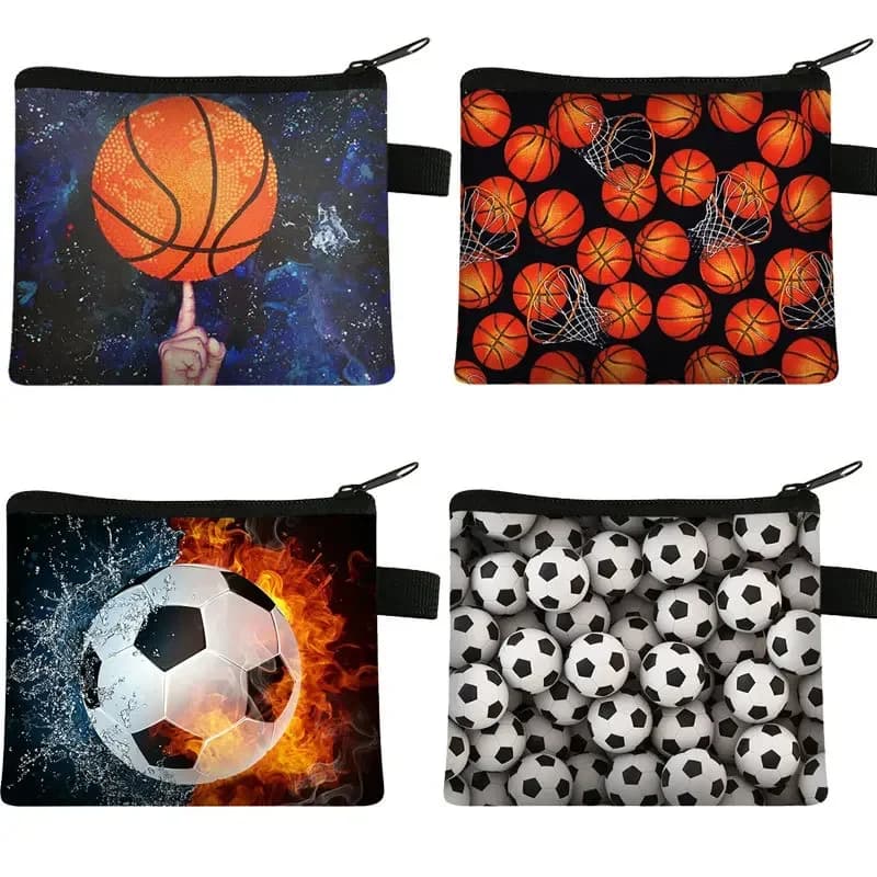 Children's Square Coin Holder Men Boys Football Basketball Money Holder Keys Auricolari Handbags ID Card Holder