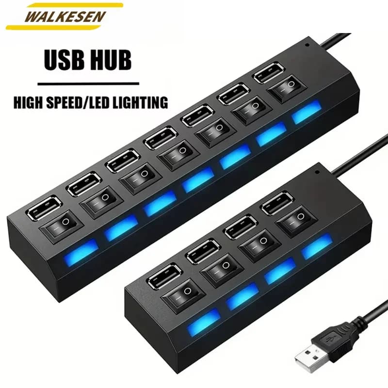 USB Hub High Speed 4/7 Port USB Splitter Power Adapter Multi Port Multiple Expander independent switch For PC Laptop Computers