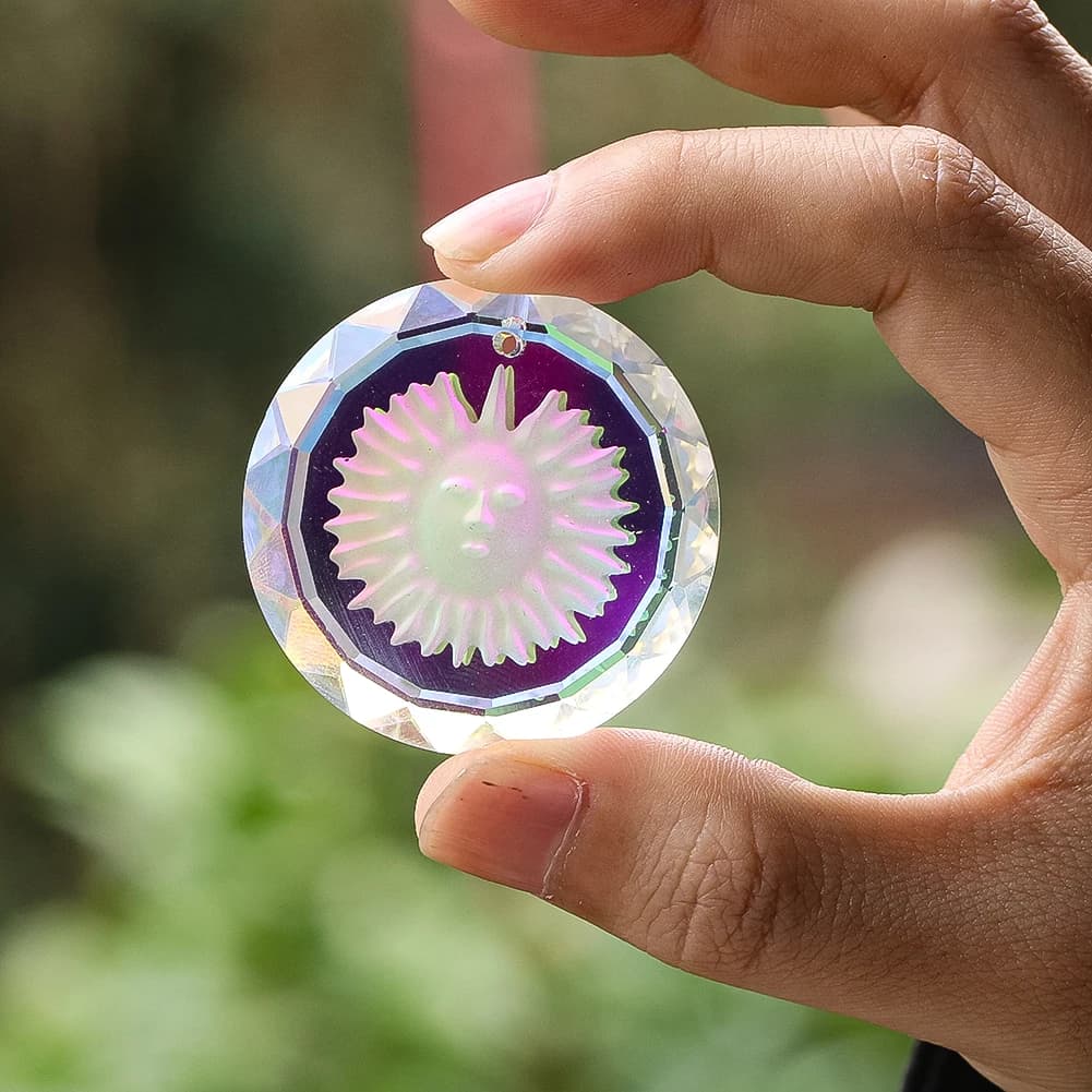 Mystery Witch Sun Face Crystal Suncatcher Hanging Prism Light Refraction Rainbow Maker Display Car Pendant Window Garden Decor