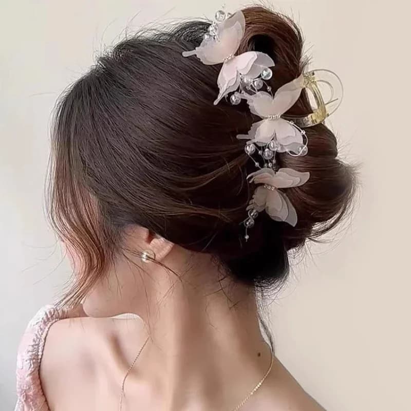 Nuove Mollette per Capelli a Farfalla Simulate alla Moda per Donne, Eleganti Fermagli a Fiocco con Perle per Coda di Cavallo, Dolci Fermagli a Granchio, Accessori per Capelli