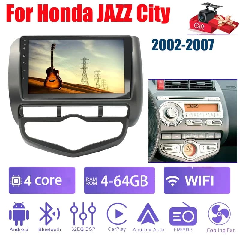 Dvd per auto Android da 9 "4 + 64 GB per Honda Fit Jazz 2002-2008 Auto Radio Stereo Lettore multimediale Navigazione GPS 2din