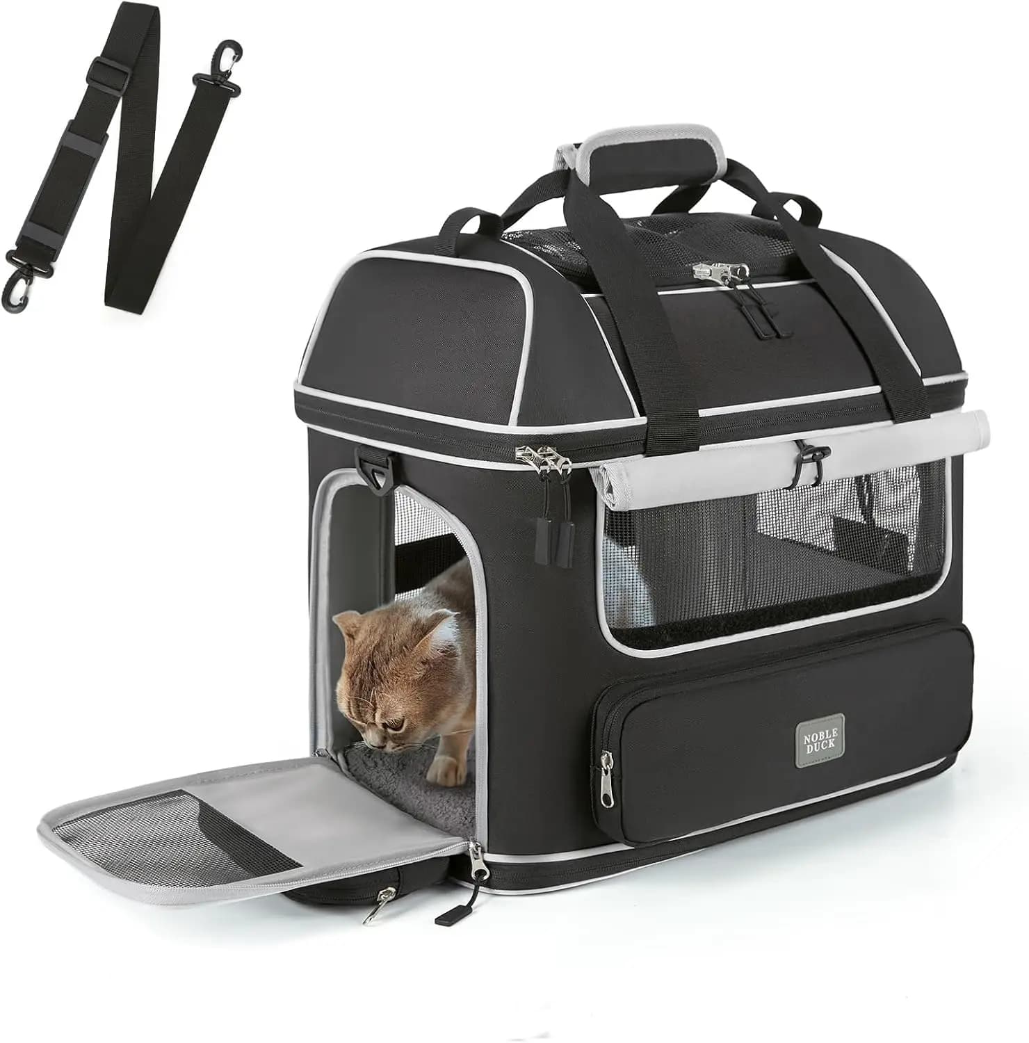 Trasportino Espandibile Morbido per Animali Domestici Approvato dalle Compagnie Aeree, Pieghevole da Viaggio per Gatti e Cani Fino a 11 kg, Nero