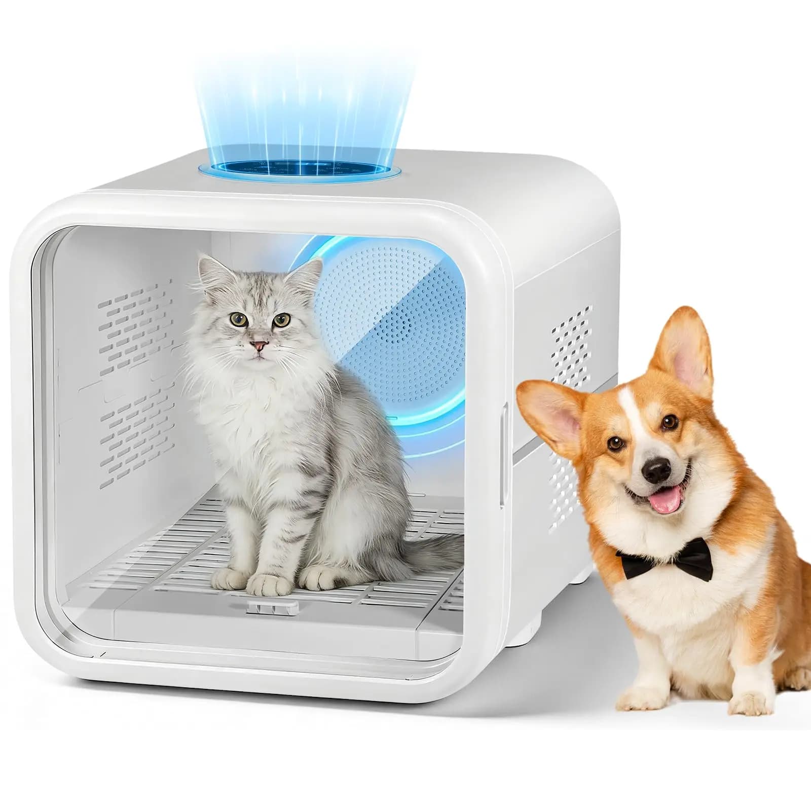Automatic Pet Hair Dryer Box,Powerful Motor Fans Blower for Cats and Small Dogs,360° Drying,Temperature Control,Self-Dryer Boxes